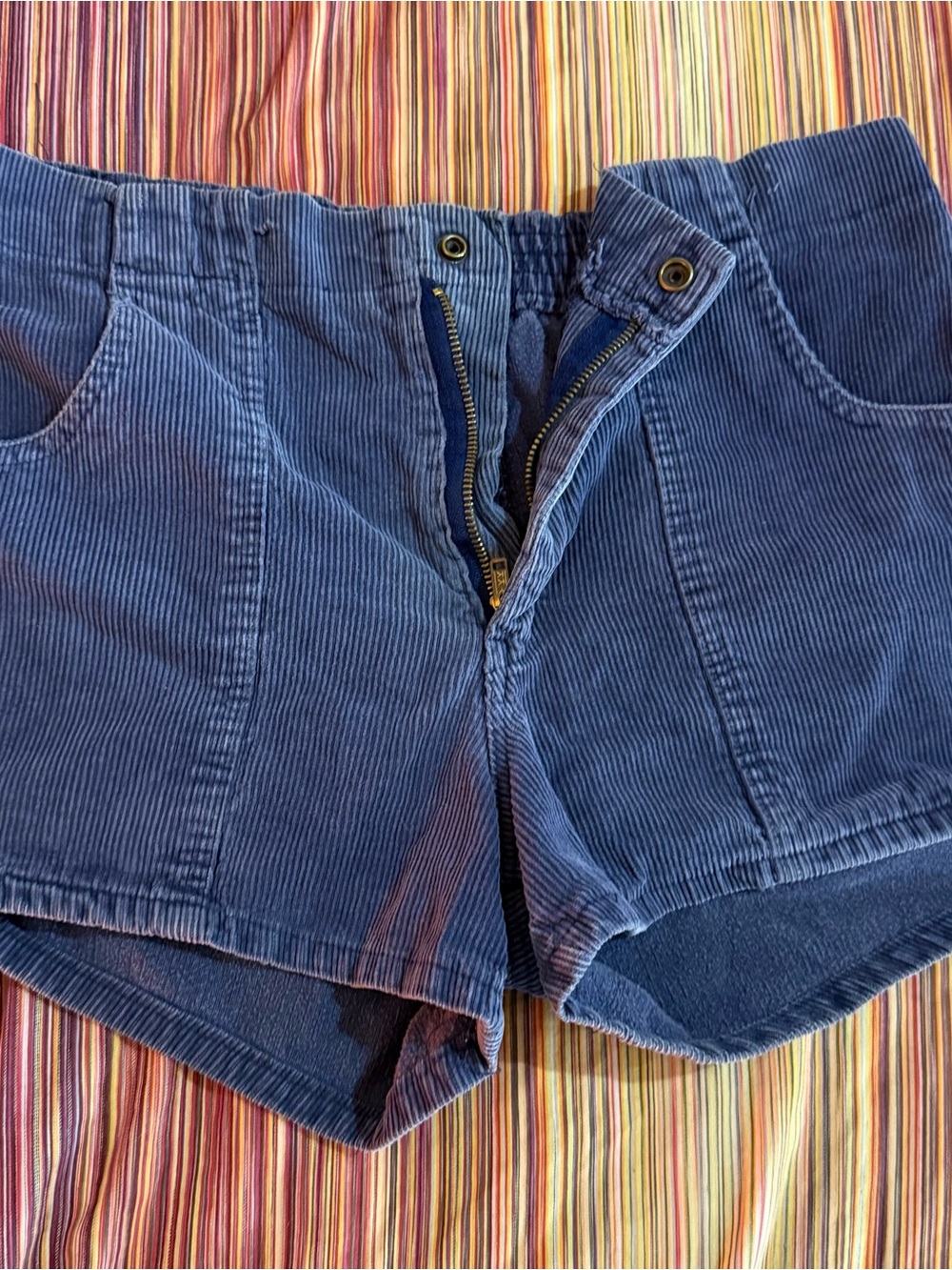 Vintage Windbreaker Blue Corduroy High-Waist Shorts